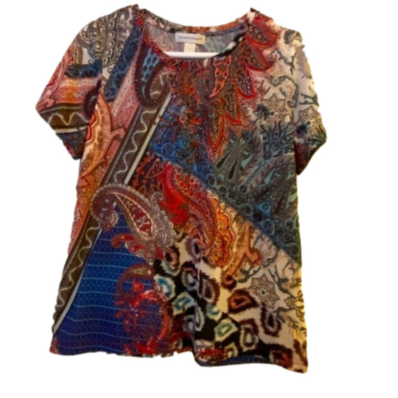 Christopher & Banks Tops - Christopher & Banks short sleeved bejeweled T-shirt color: multi paisley print